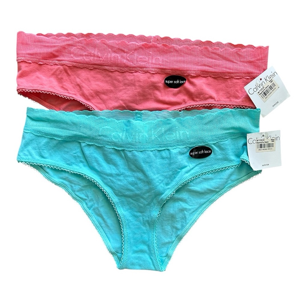Calvin Klein Women’s Lace Coral and Aqua Underwear Set.